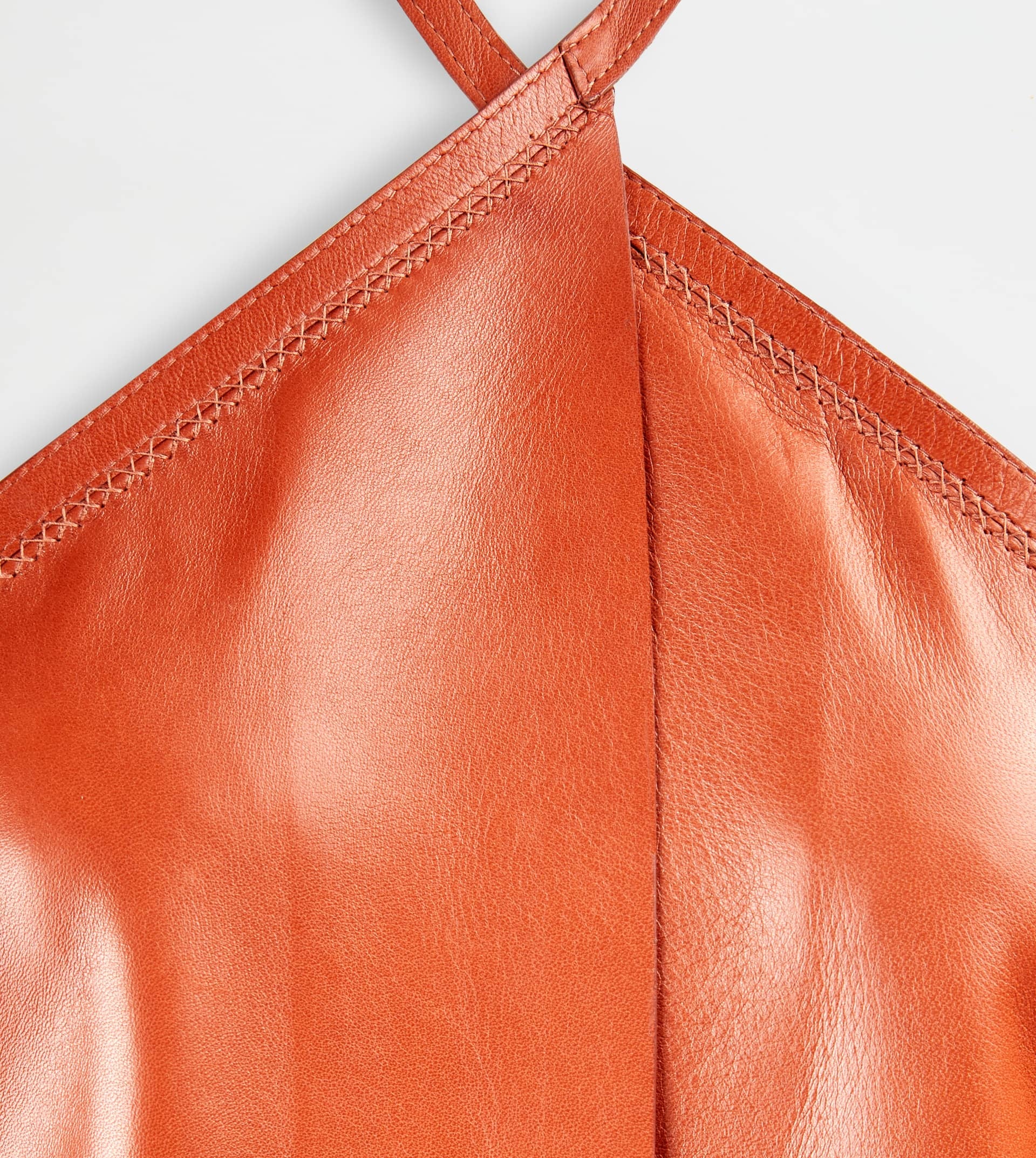 DRESS IN LEATHER WITH HALTERNECK COLLAR - BROWN - 10