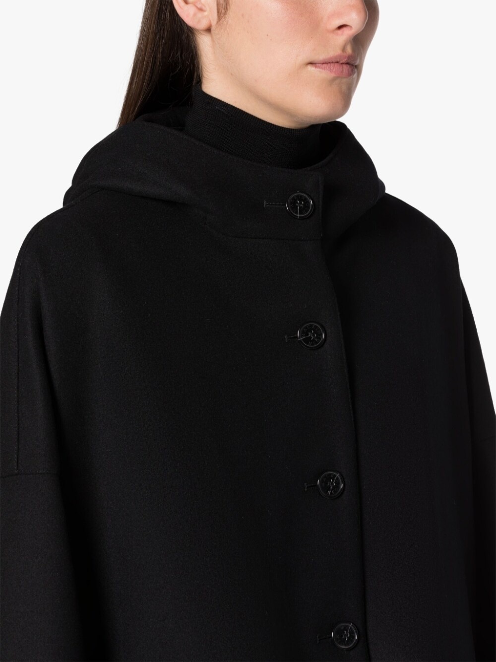 HUMBIE HOOD BLACK WOOL OVERCOAT - 5