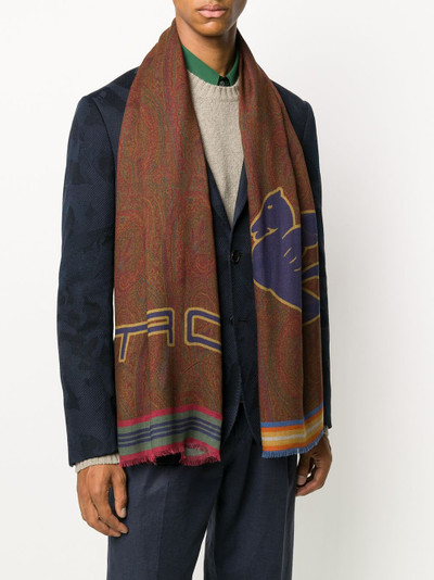 Etro Pegaso-print knitted scarf outlook