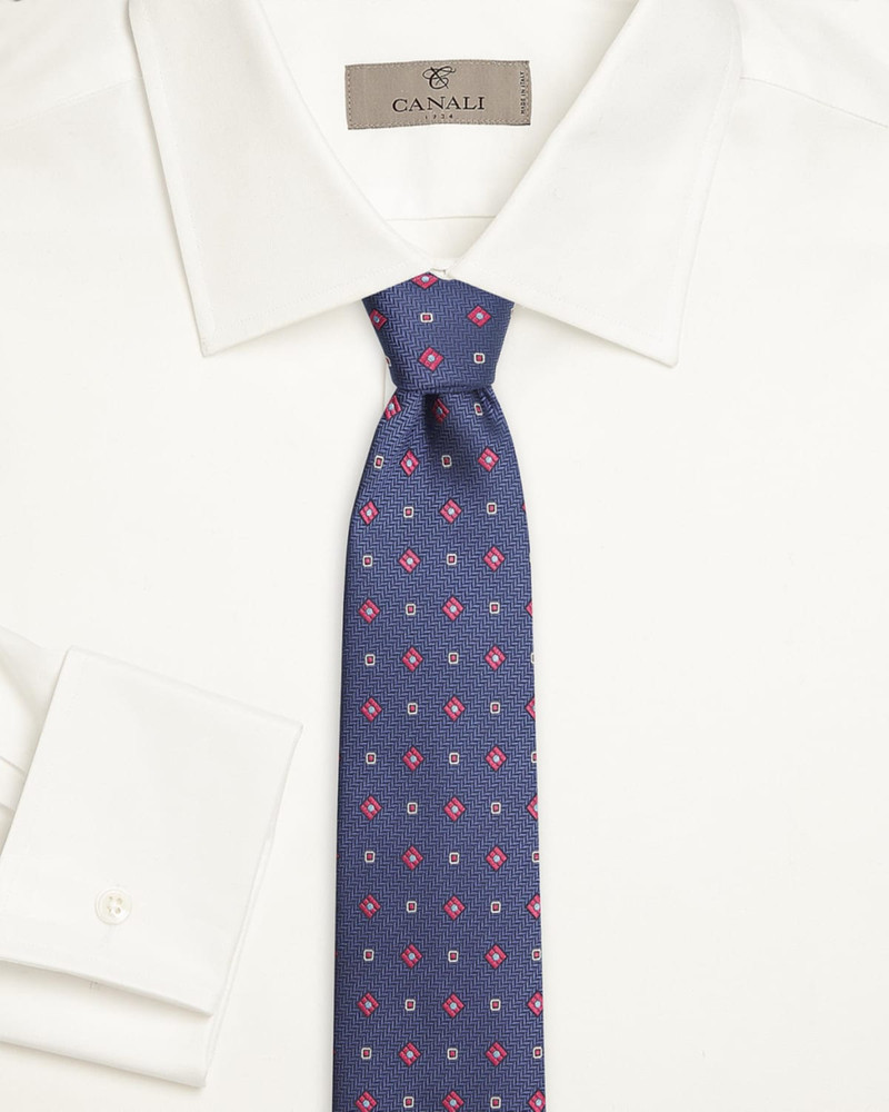Canali Men's Chevron Medium Silk Tie, Navy outlook
