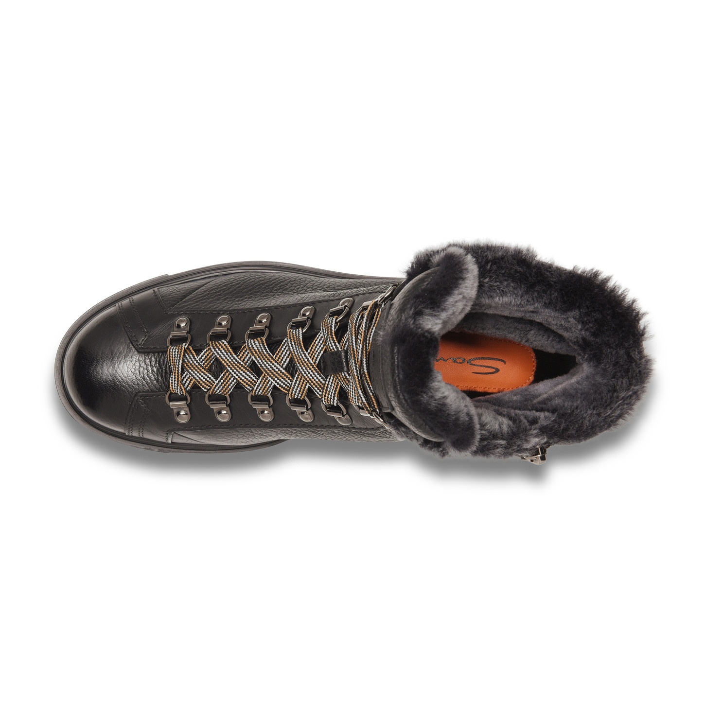 Men's black tumbled leather hiking boot with fur - 5