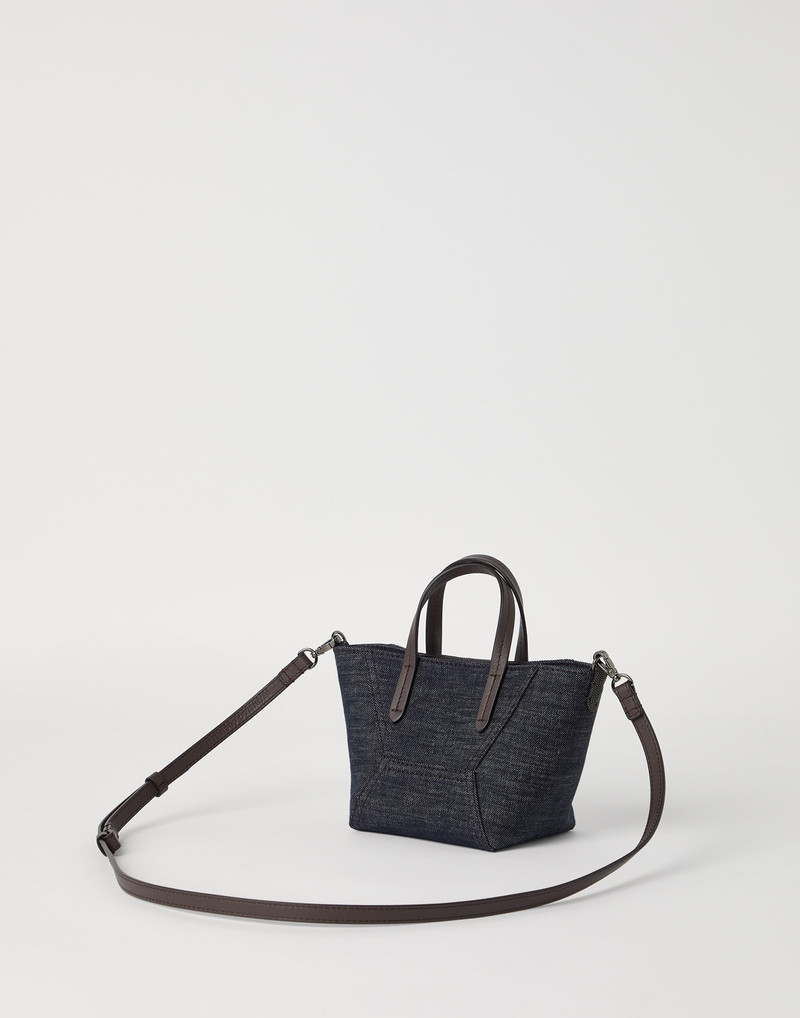 Brunello Cucinelli BC Duo mini bag in cotton denim-effect twill with monili outlook