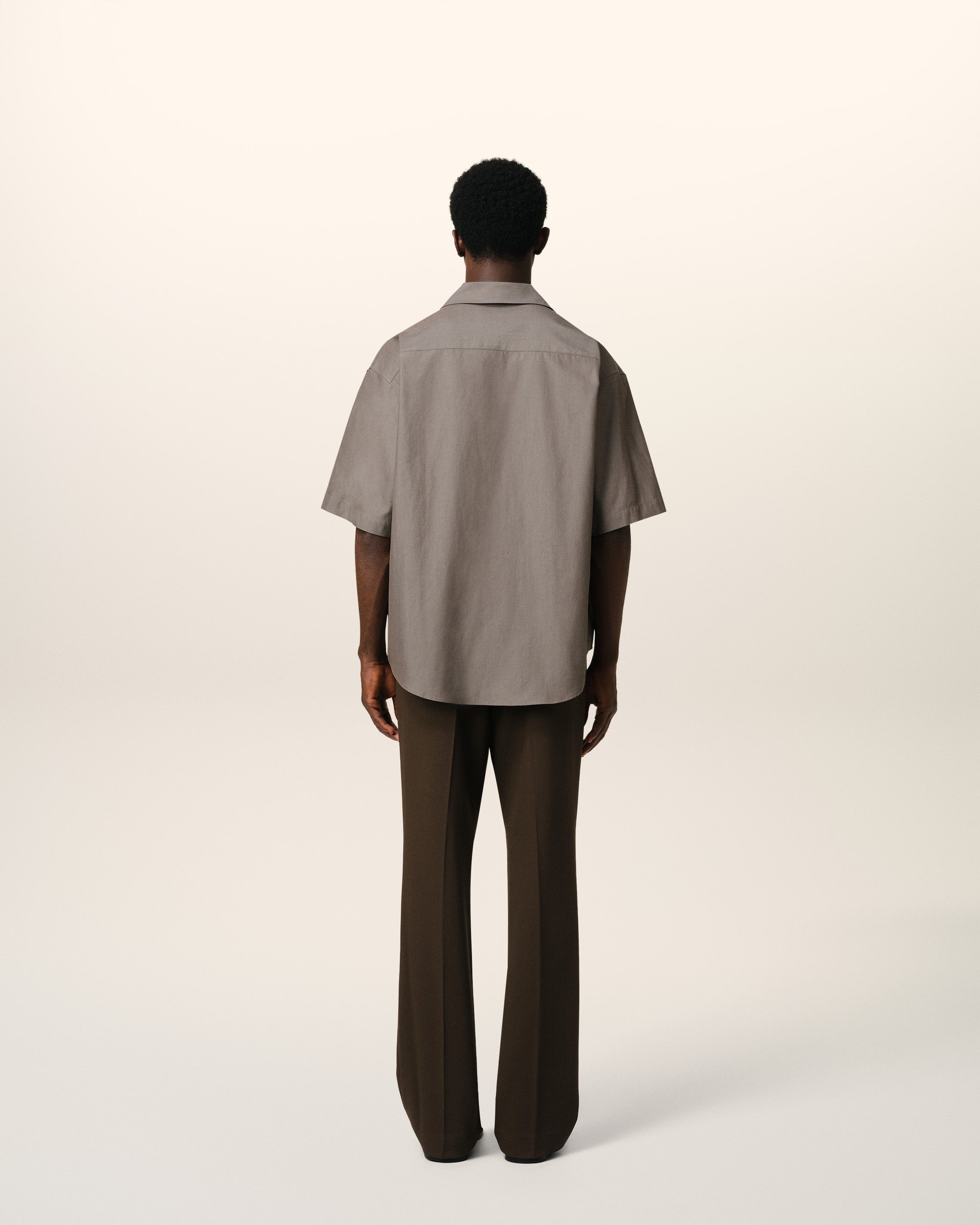 TAUPE COTTON SHORT SLEEVE BOXY SHIRT - 5
