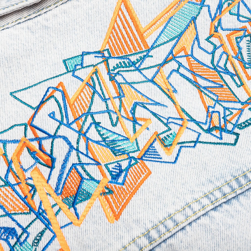GRAFFITI EMB DENIM SKATE JACKET - EXTREME BLUE - 5