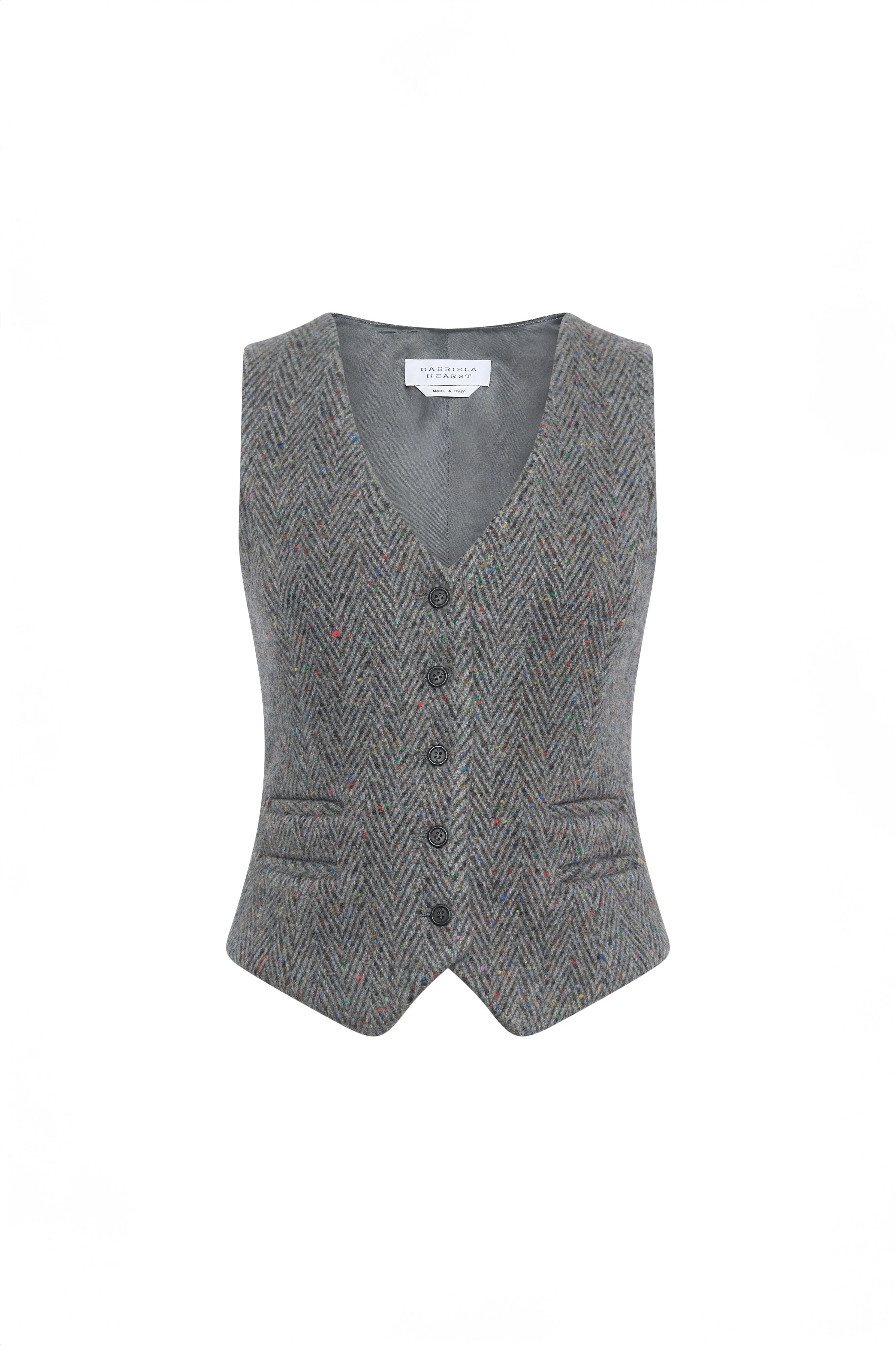 Coleridge Vest in Charcoal Multi Cashmere Wool Herringbone - 1