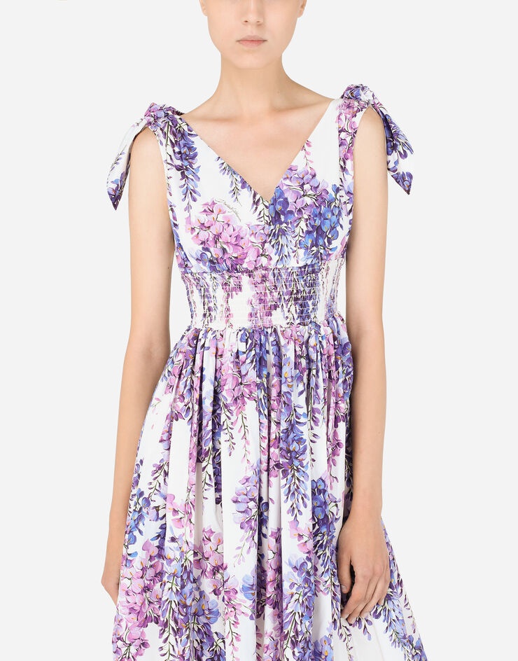 Wisteria-print poplin midi dress - 4