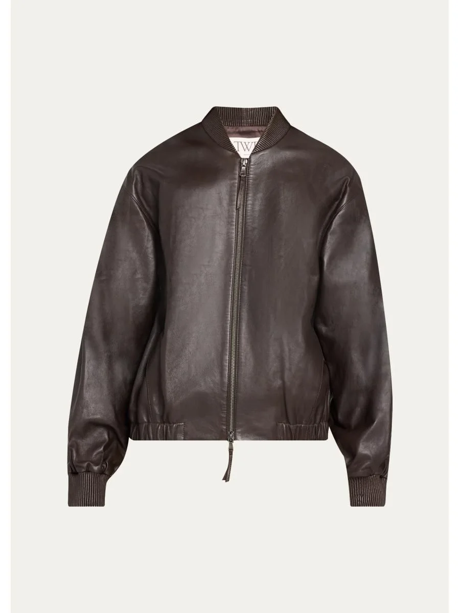 Bubble-Hem Leather Bomber Jacket - 1