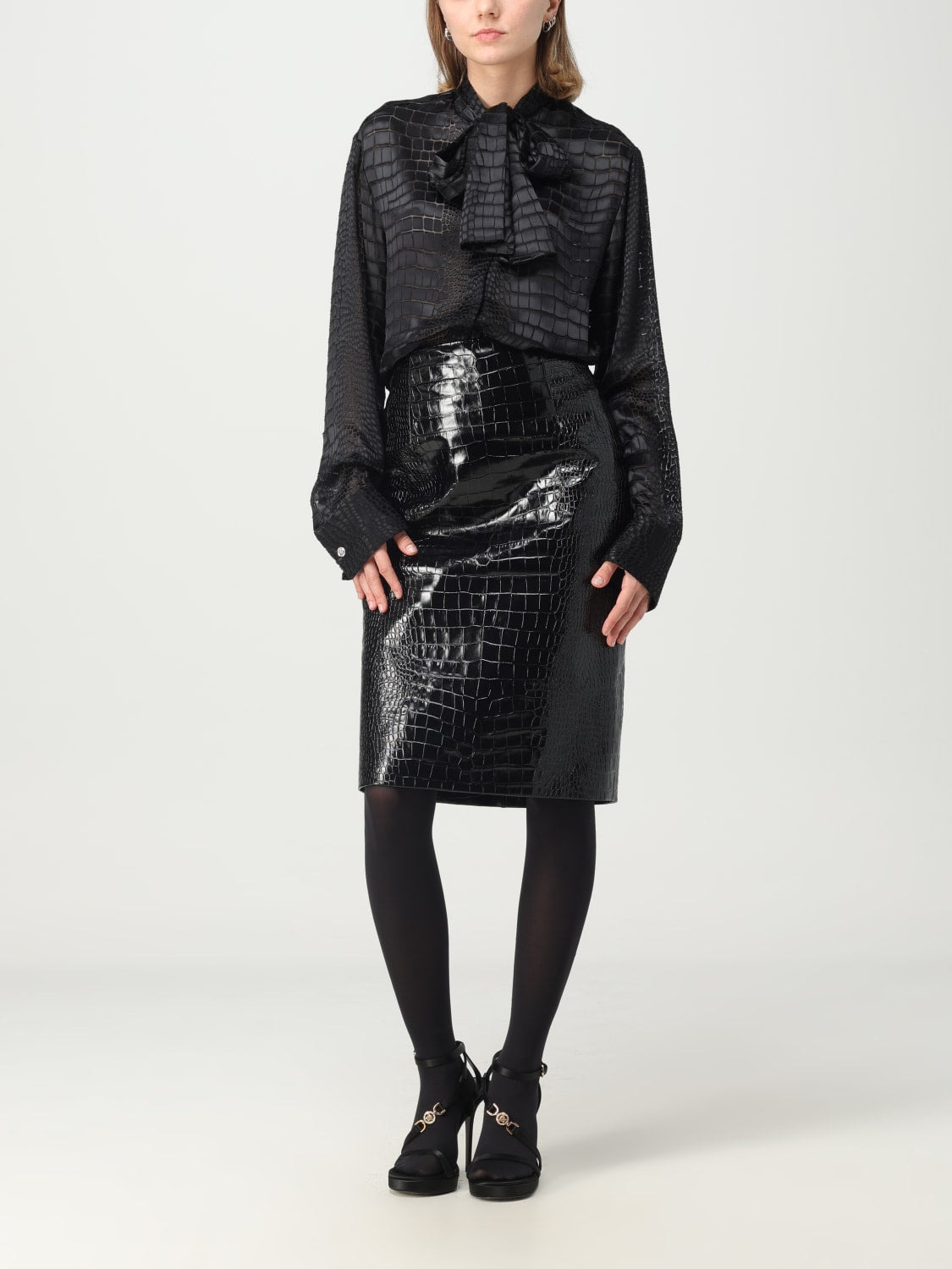 Versace Women Black Leather Skirt - 3