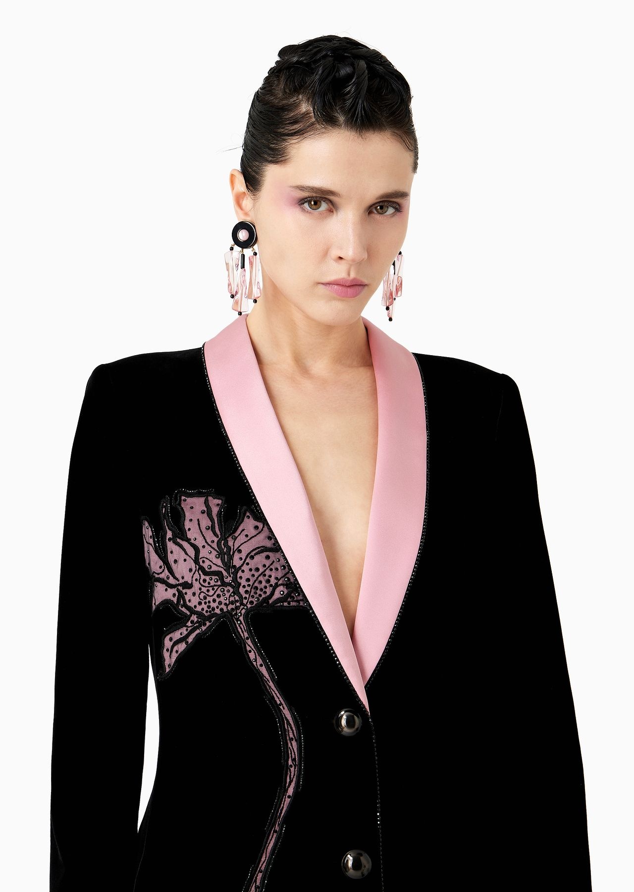Single-breasted velvet coat with floral embroidery - 5
