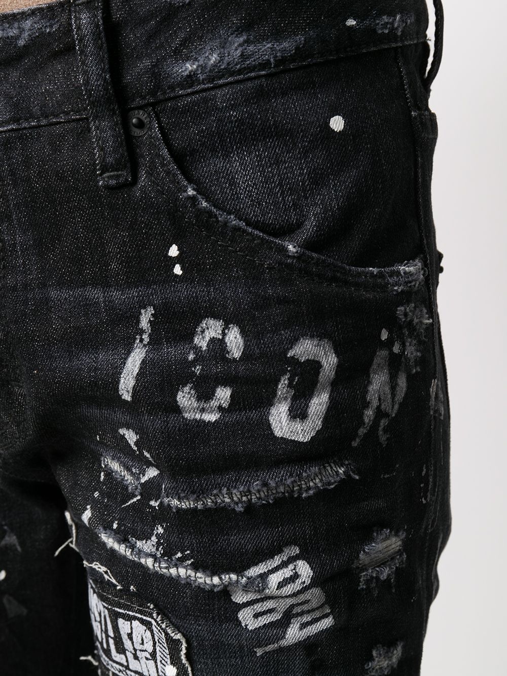 logo print distressed cropped jeans - 5