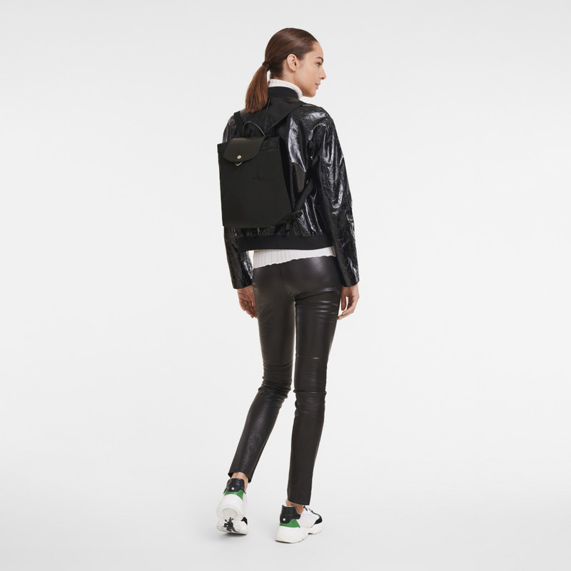 Longchamp Le Pliage Green M Backpack Black - Recycled canvas outlook