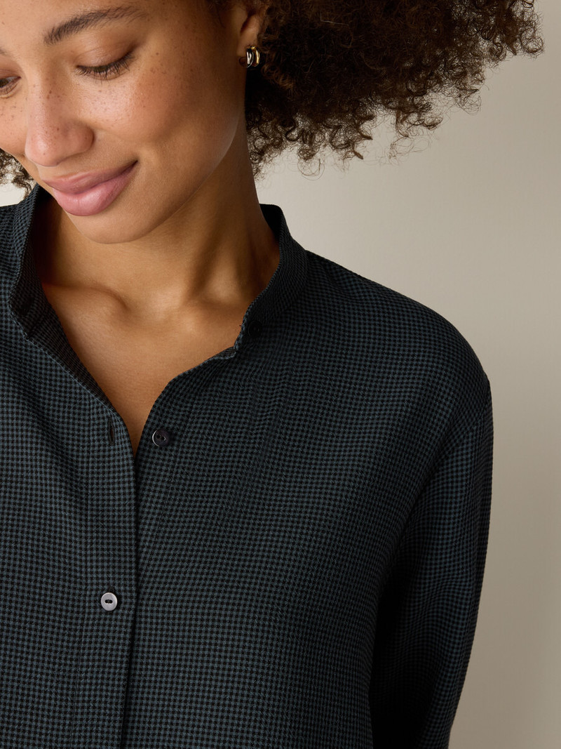 Mini Check Crepe Band Collar Top 5