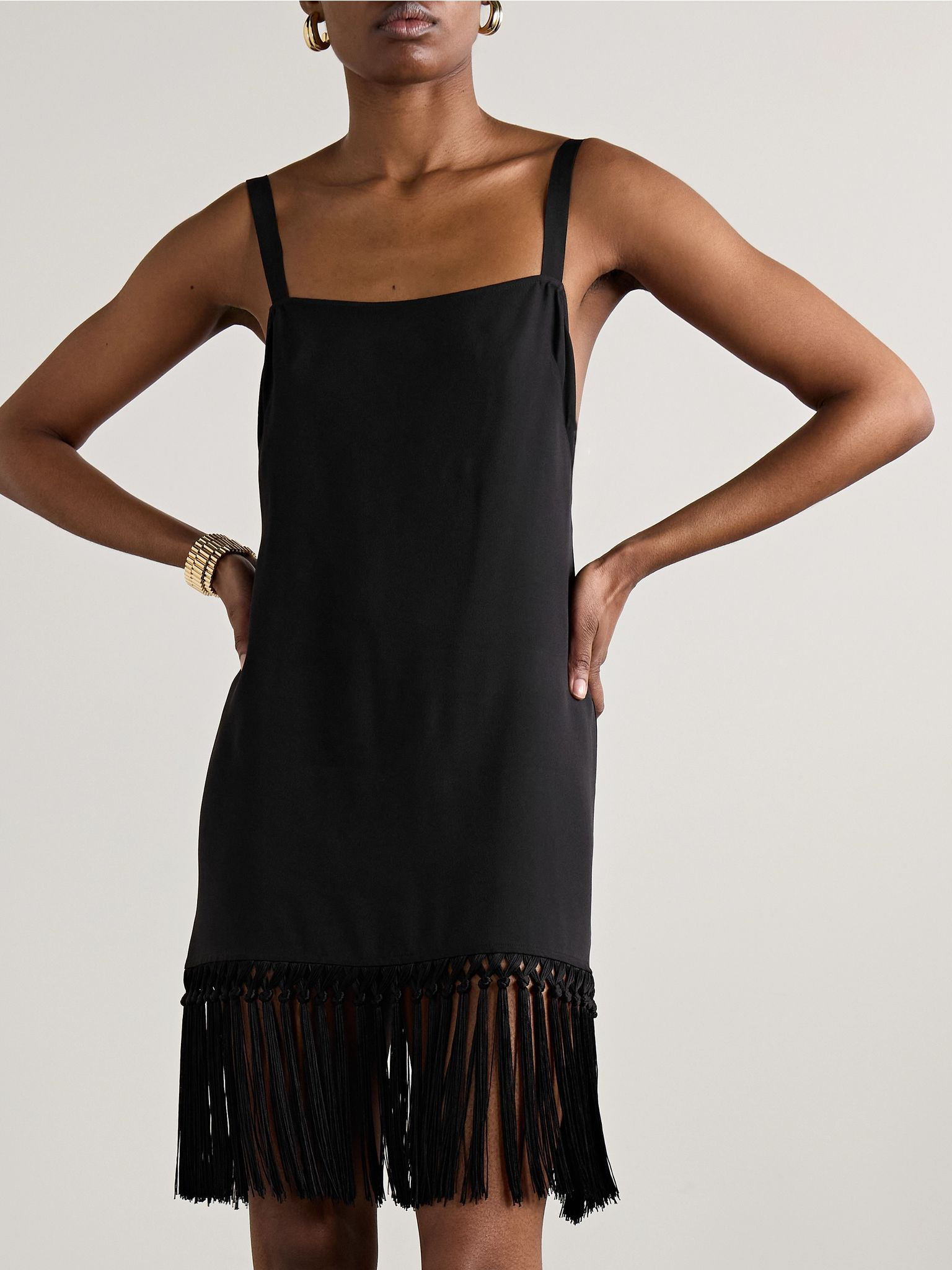 Palermo fringed crepe mini dress Black - 3