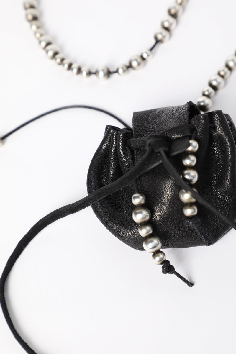 Sindri Silver Necklace With Small Leather Bag Pendant 4