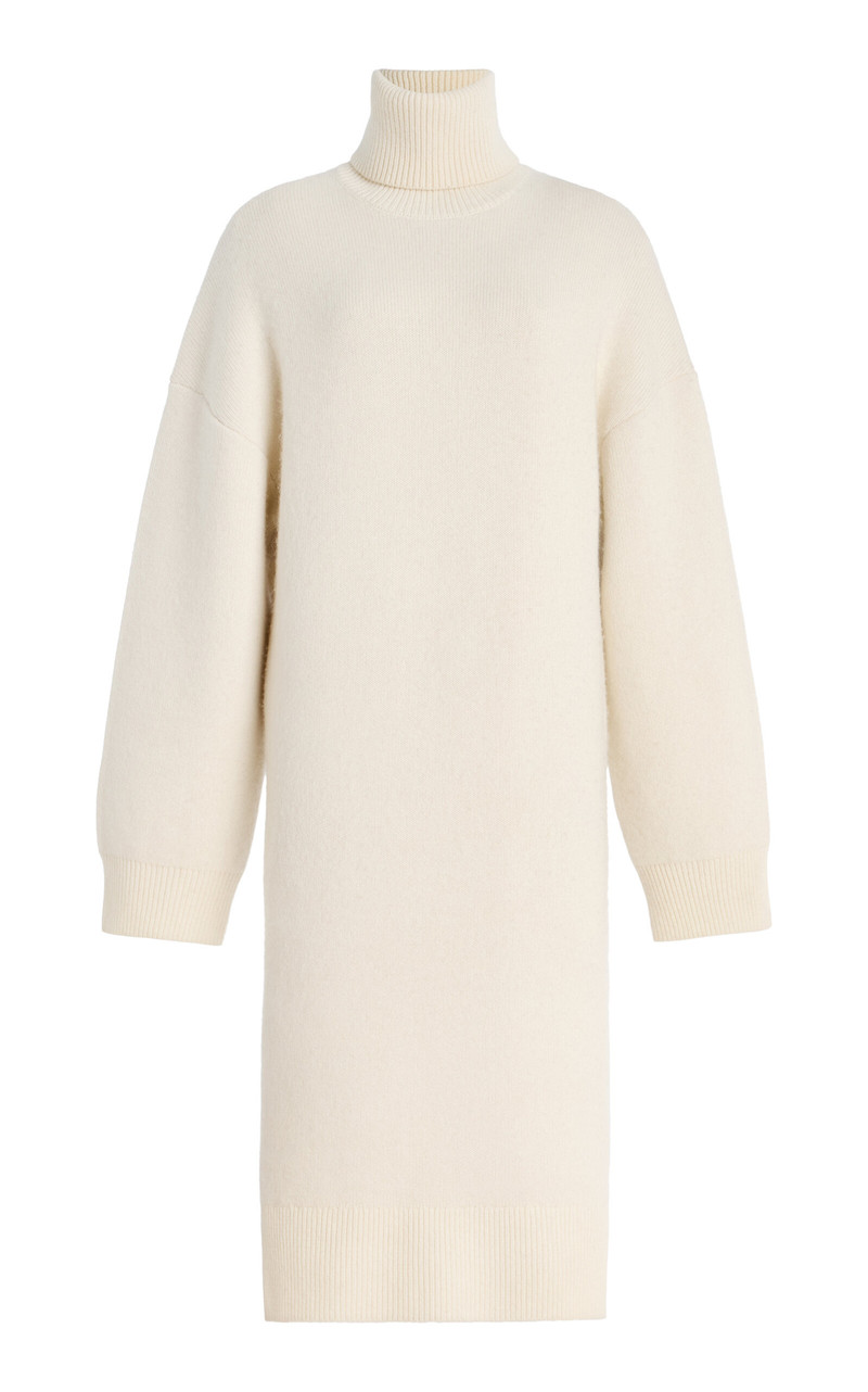 Cashmere-Wool Turtleneck Midi Sweater Dress ivory 1