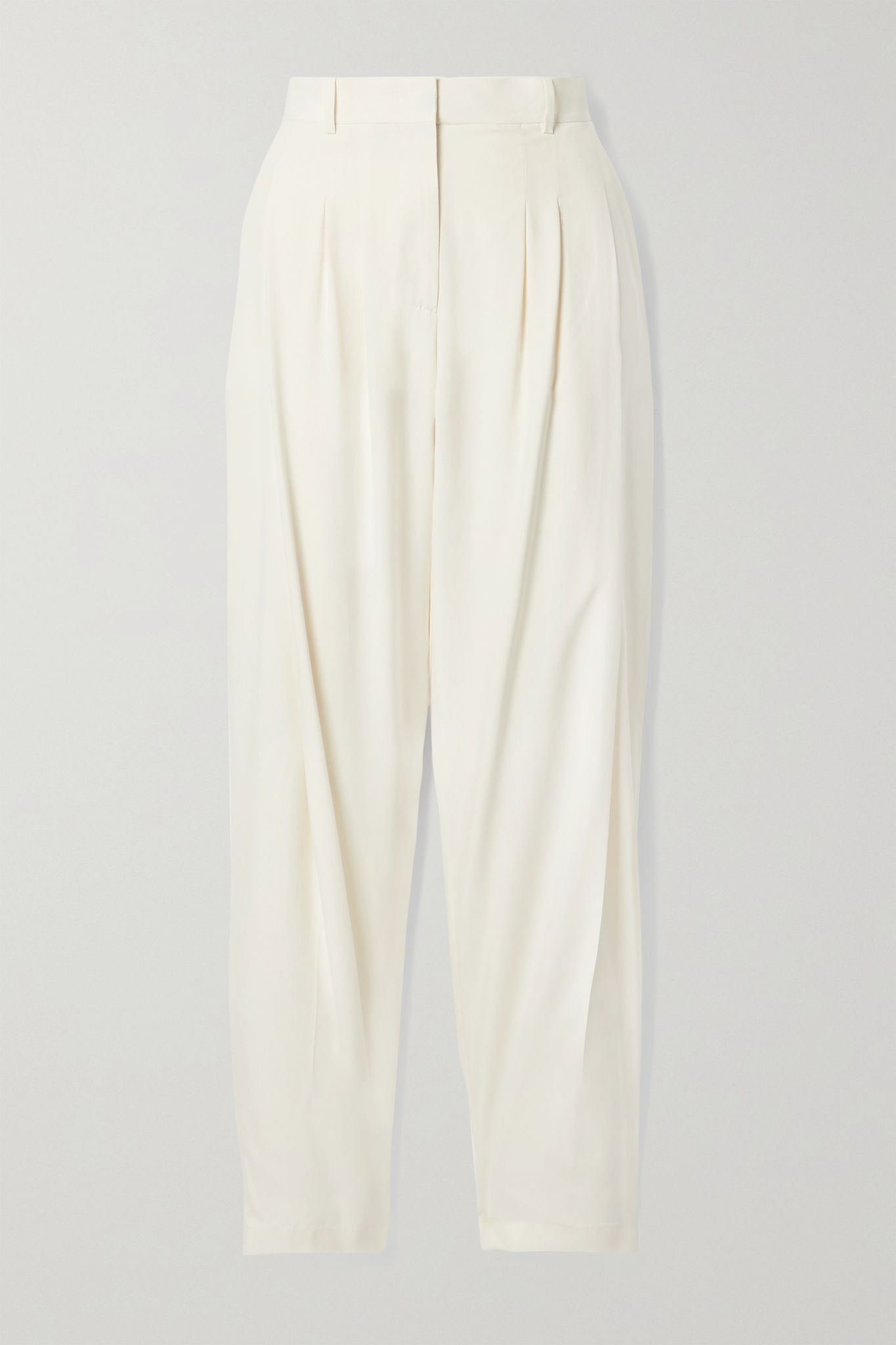 Pleated washed-silk tapered pants - 1