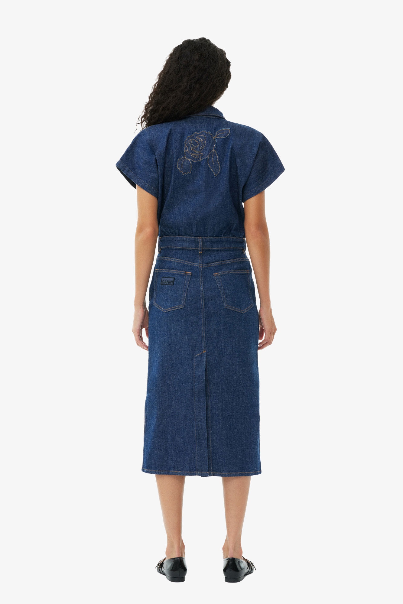 DENIM ROSE MIDI DRESS - 4