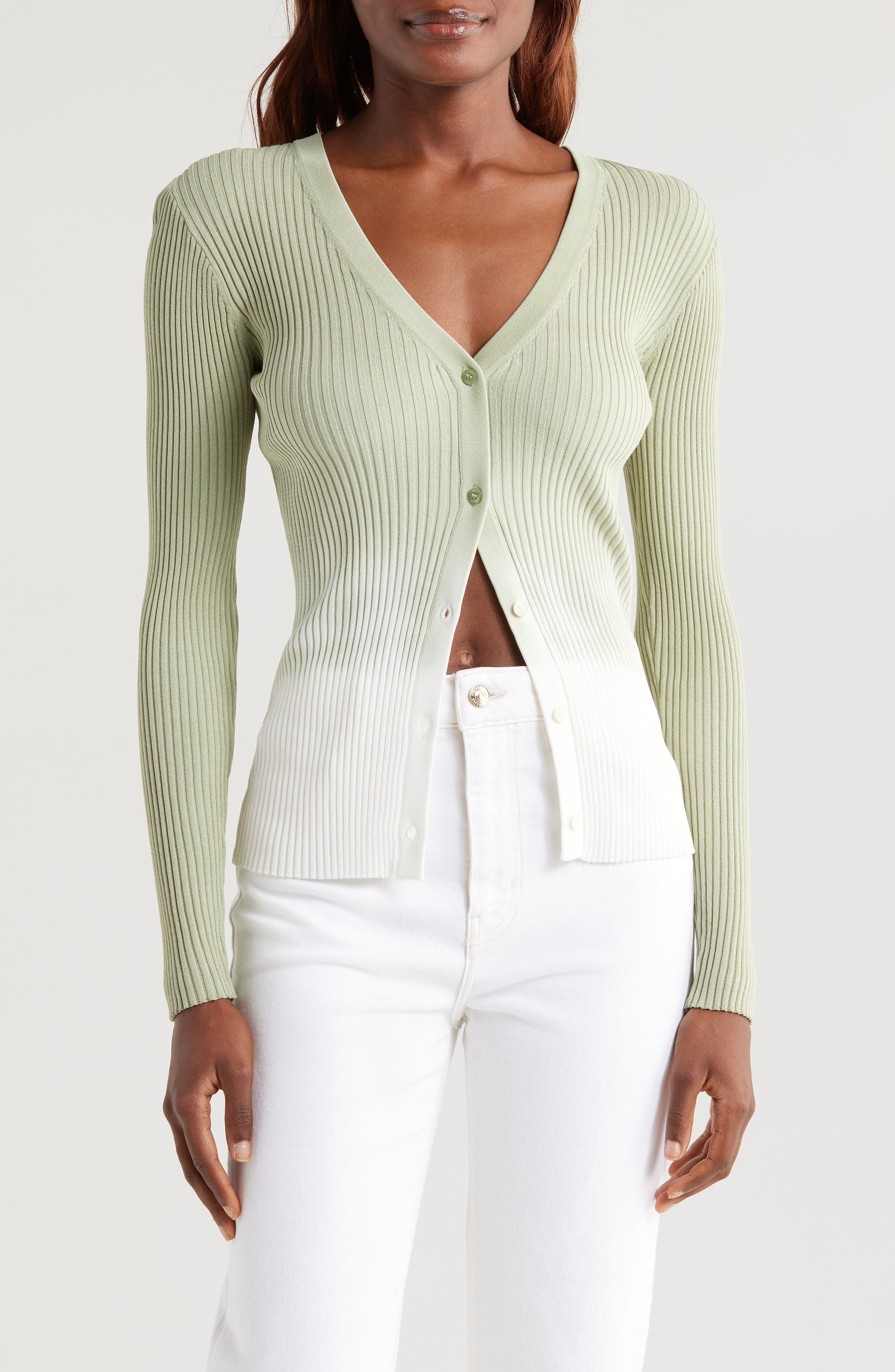 STAUD Ombré Rib Cardigan in Jade Drift Tie Dye at Nordstrom - 1