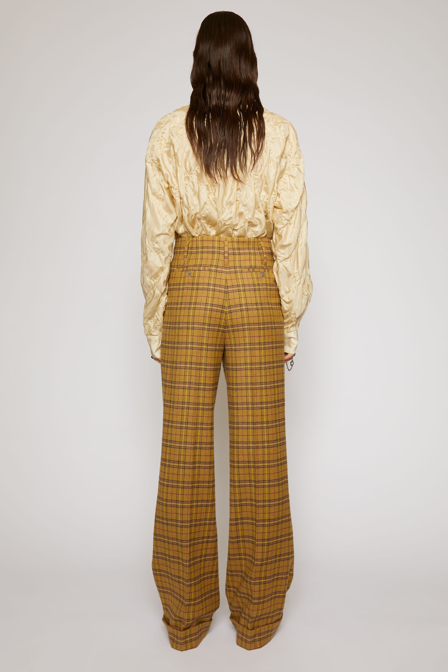 Wide-leg checked trousers yellow/beige - 4