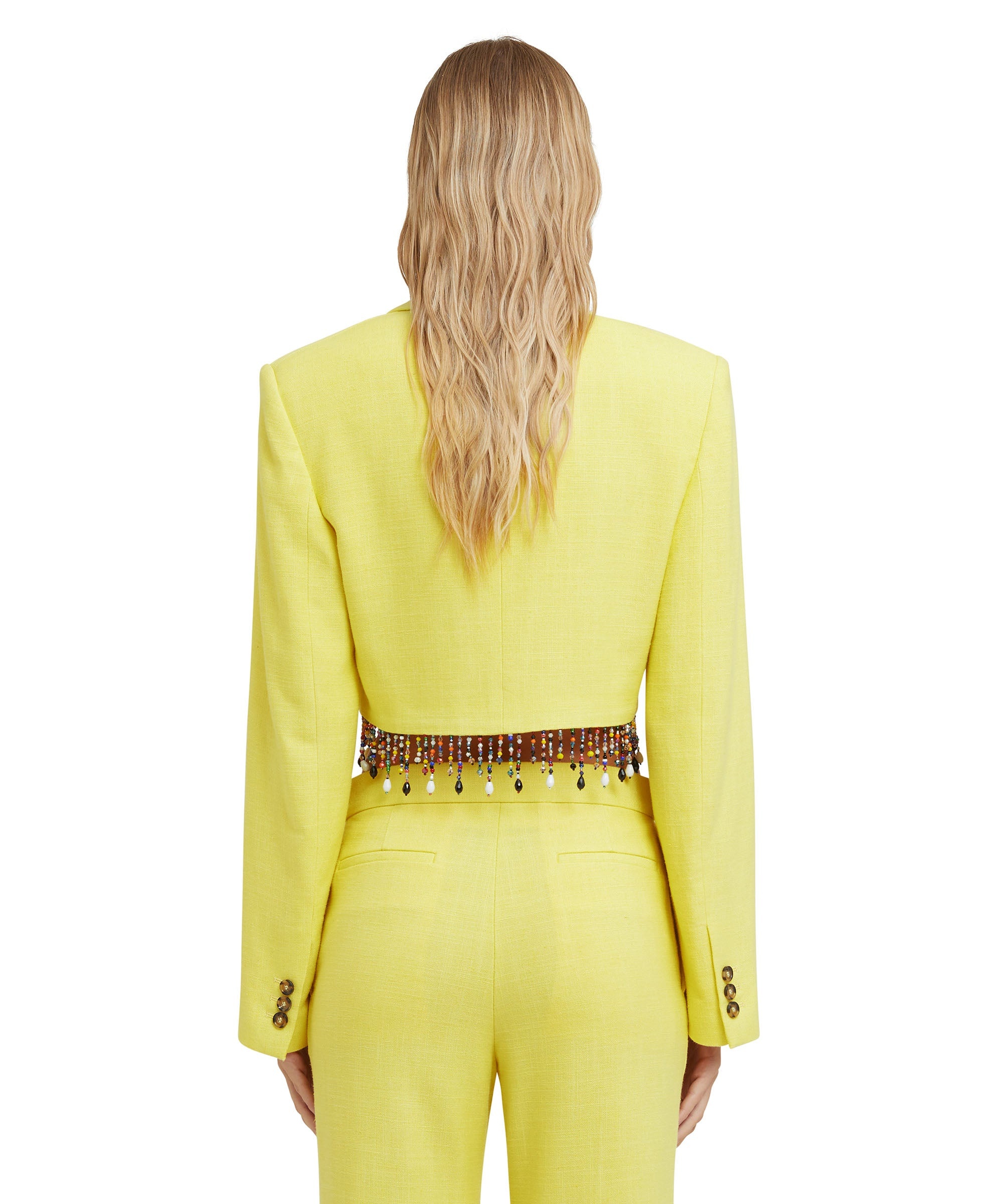 Blended linen crop jacket with beaded application - 3