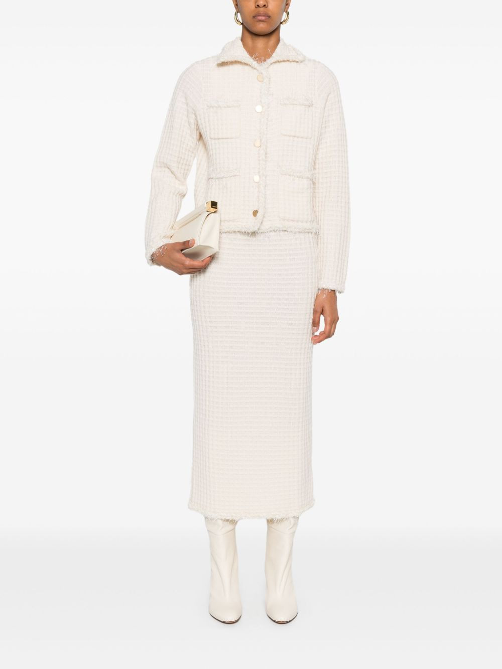 textured frayed-hem midi skirt - 2