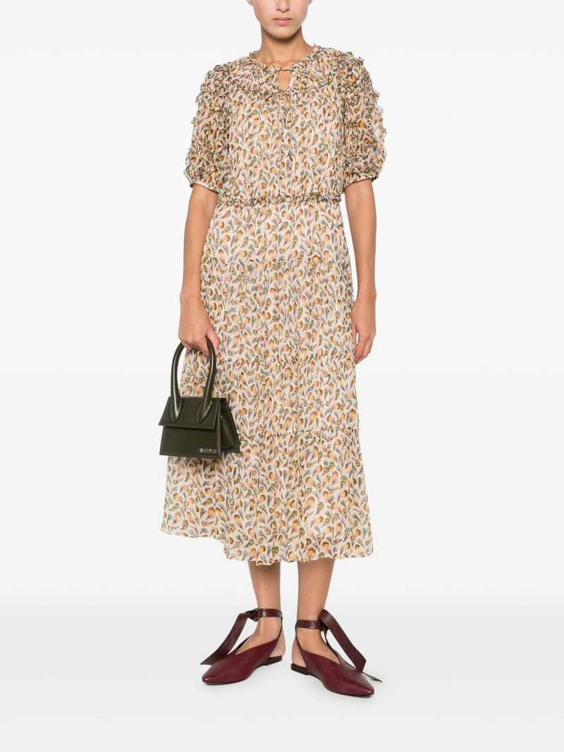 ULLA JOHNSON ruffled floral-print midi dress outlook