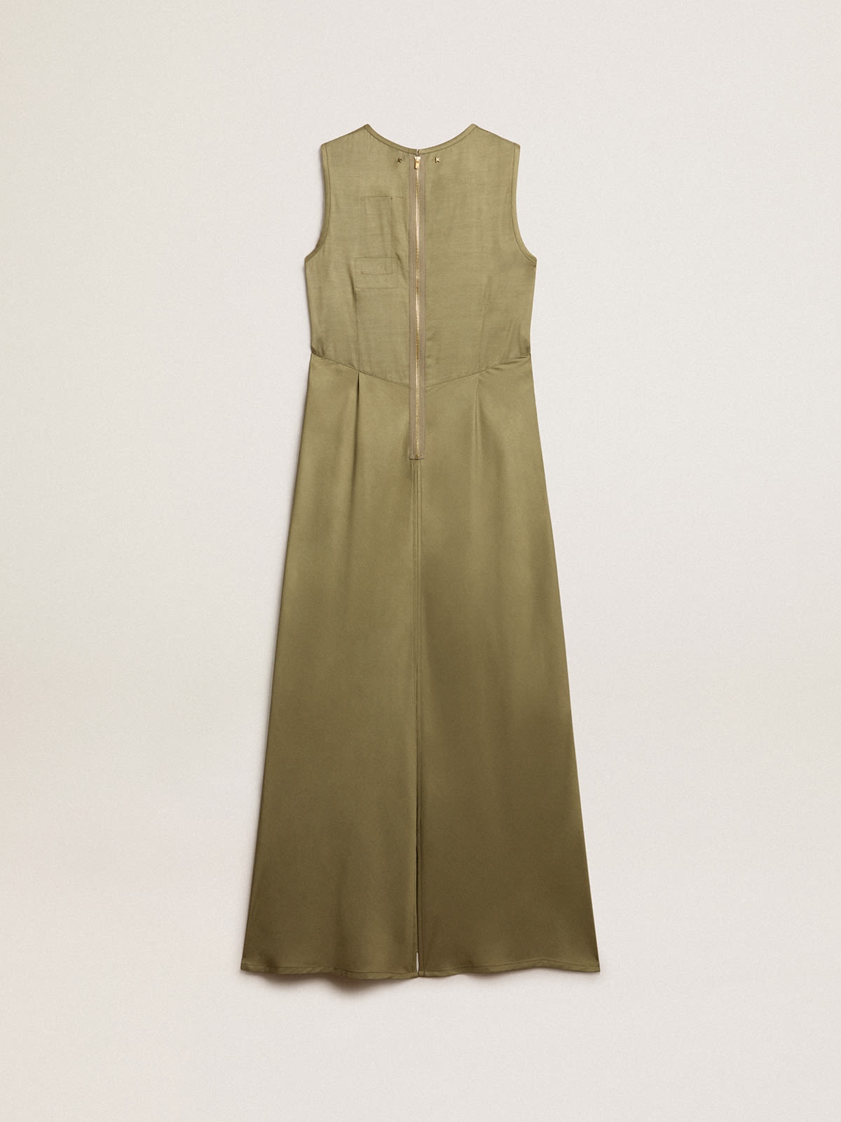 Olive-colored women's midi dress with zip fastening on the back - 4