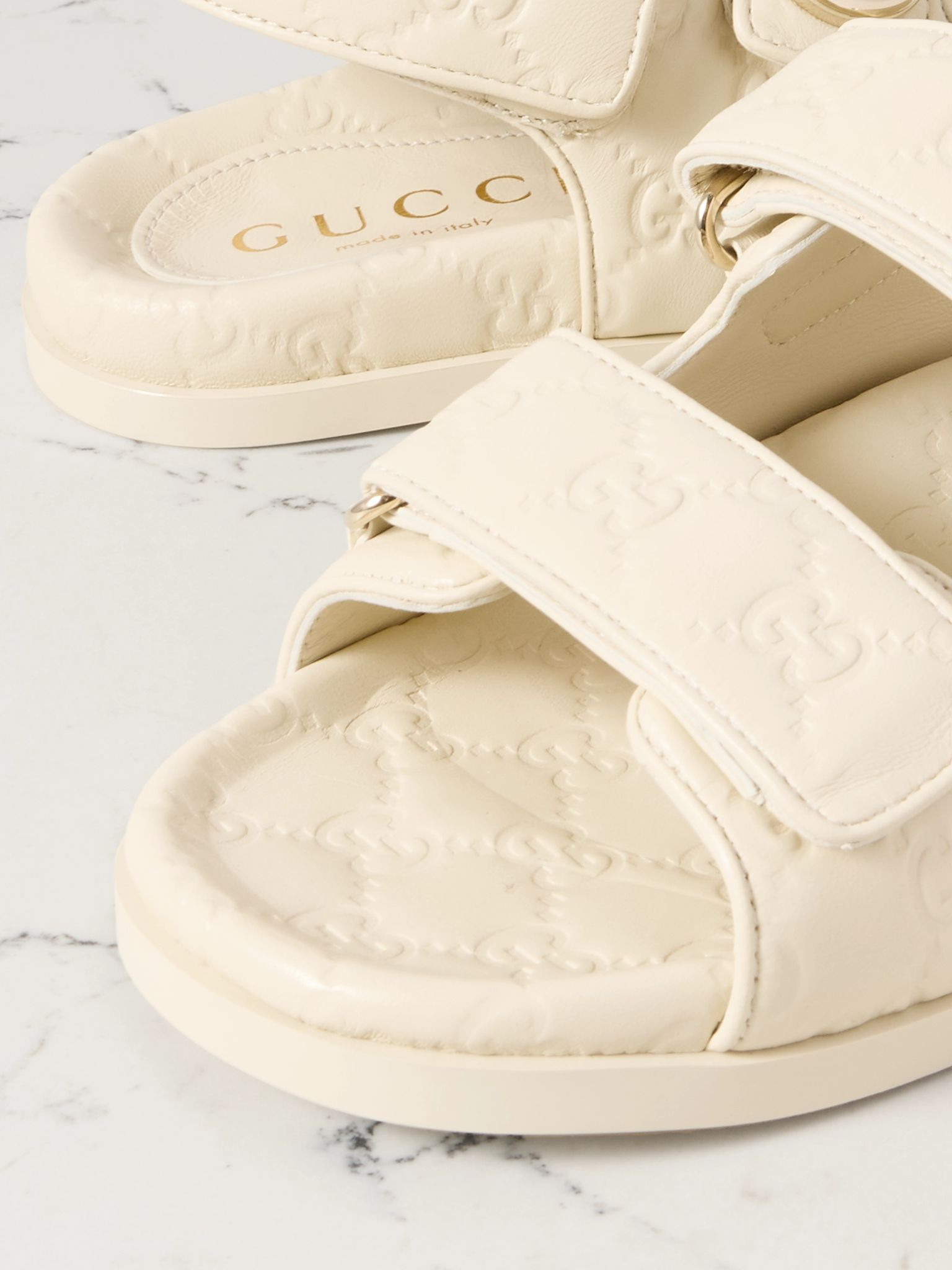 New Marmont GG debossed leather sandals Ivory - 4