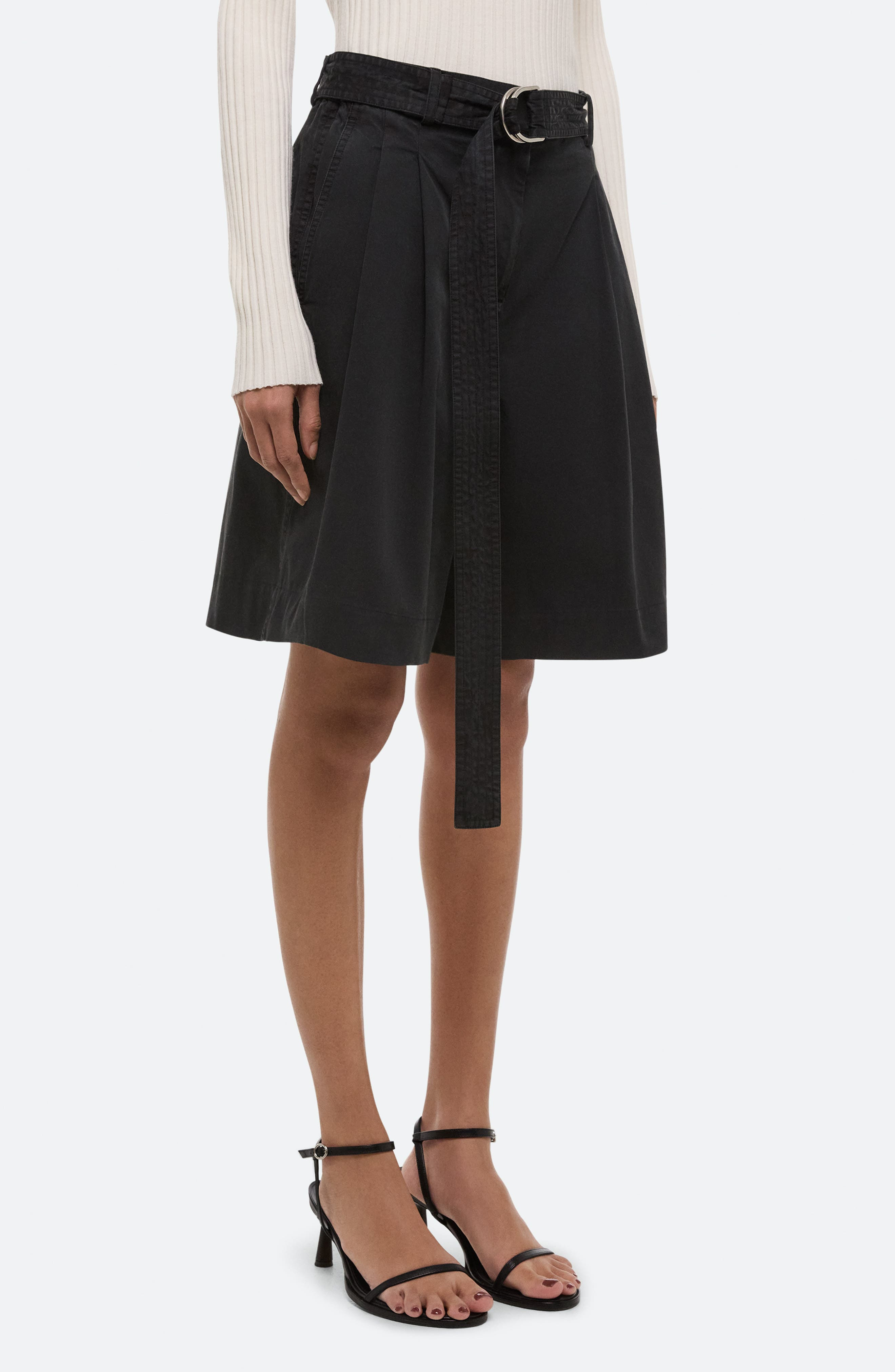 Helmut Lang Belted Double Pleat Stretch Cotton Shorts in Black at Nordstrom - 6