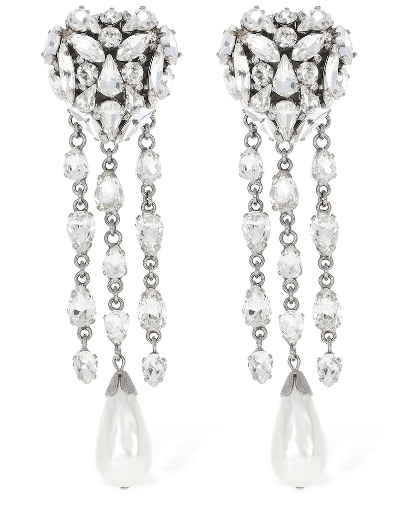 Crystal heart earrings w/ fringes - 1