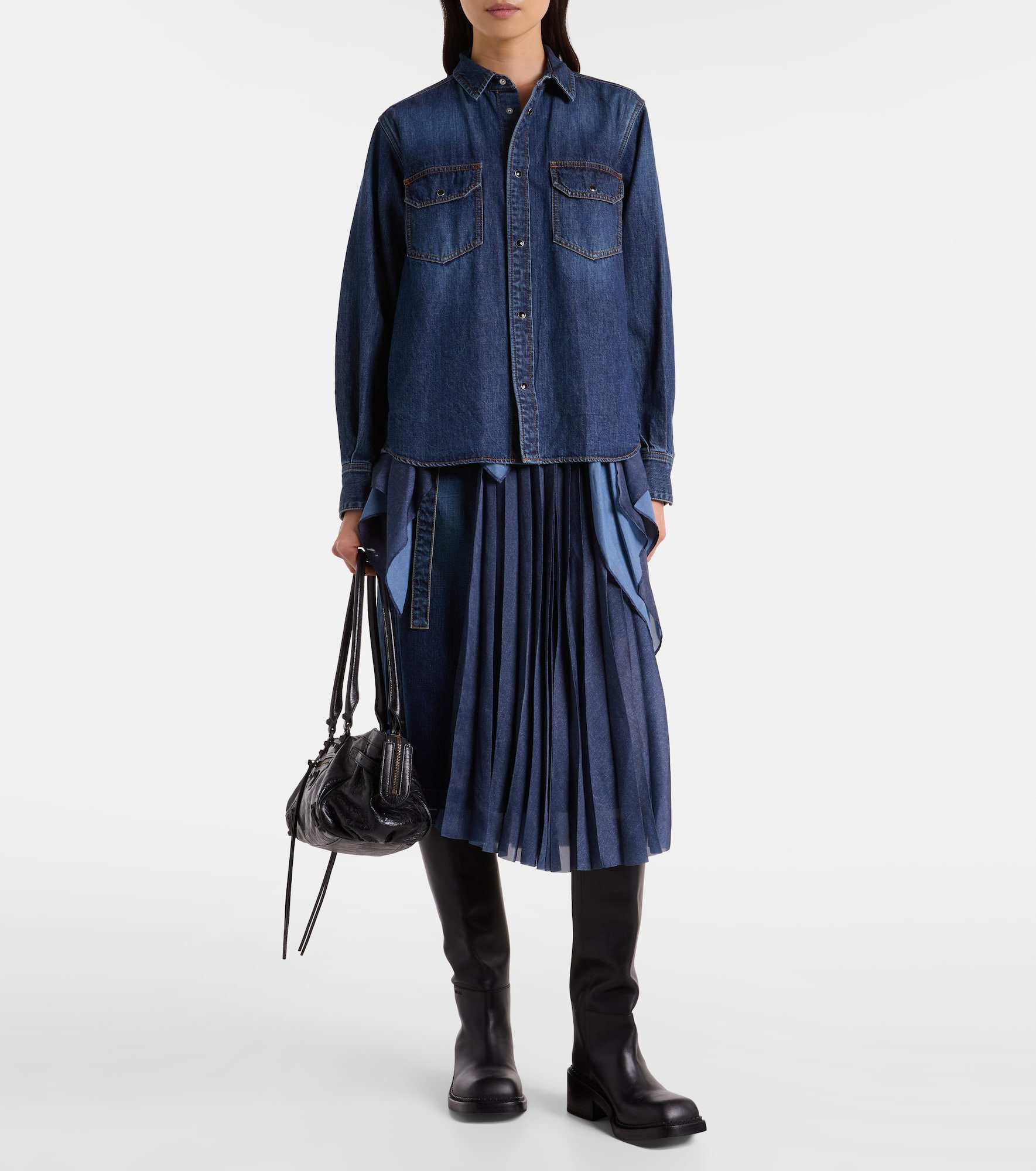 Pleated denim midi skirt - 2