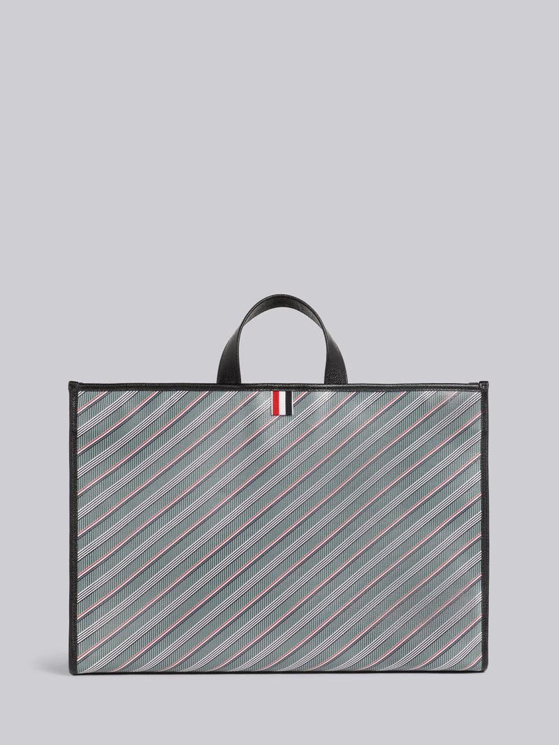 Medium Grey Monogram Stripe Coated Canvas Leather Detail Squared Tote 1