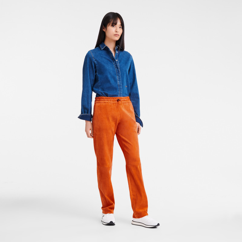Longchamp Leather straight pants Orange - Leather outlook