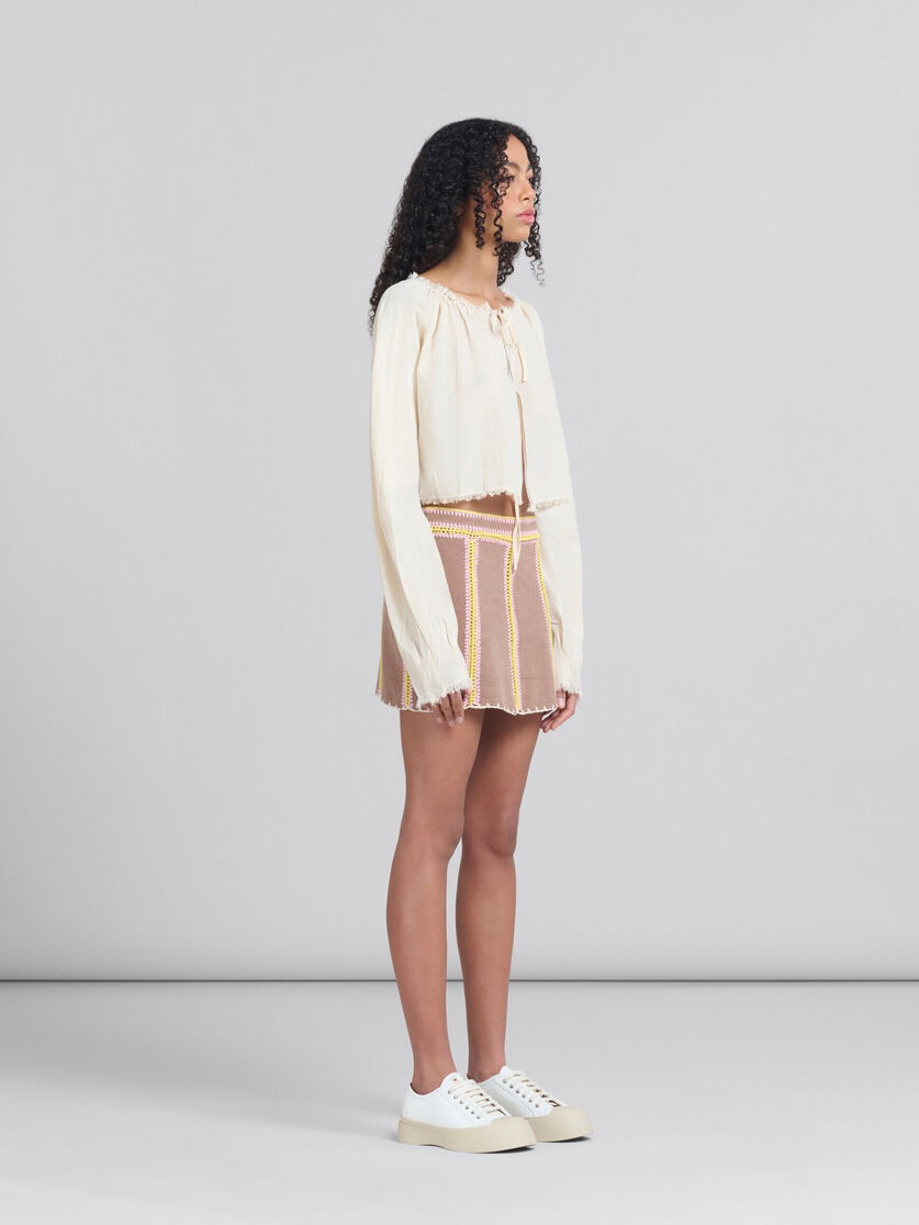 BROWN ORGANIC DENIM MINI SKIRT WITH CROCHET DETAILS - 5