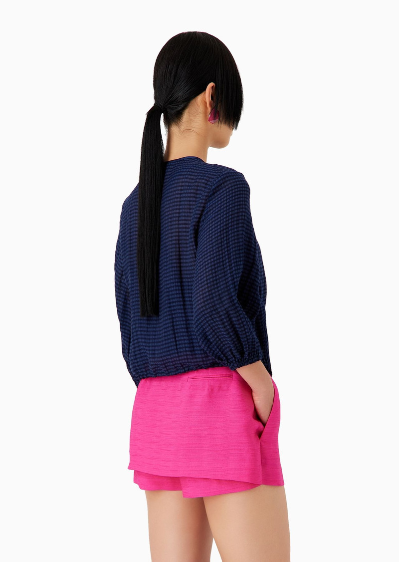 Shirt jacket in gingham-effect seersucker fabric 3