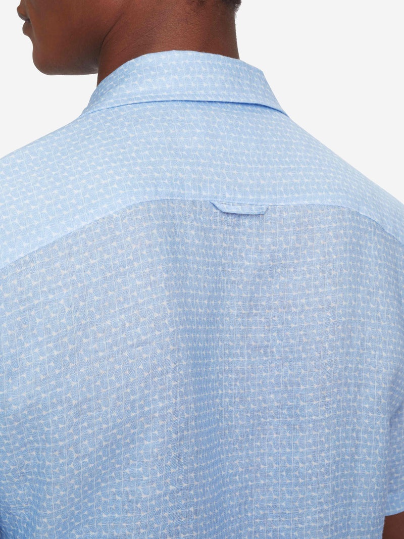 Men's Short Sleeve Shirt Milan 15 Linen Blue - 7