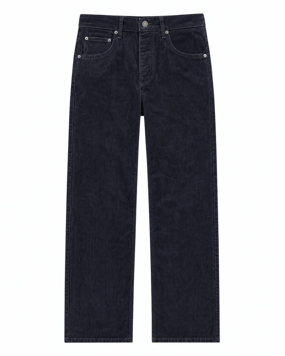 STRAIGHT-LEG NAVY VELVET JEANS - 1
