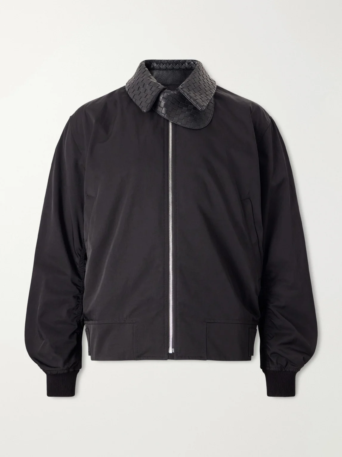 Intrecciato Leather-Trimmed Twill Blouson Jacket - 1