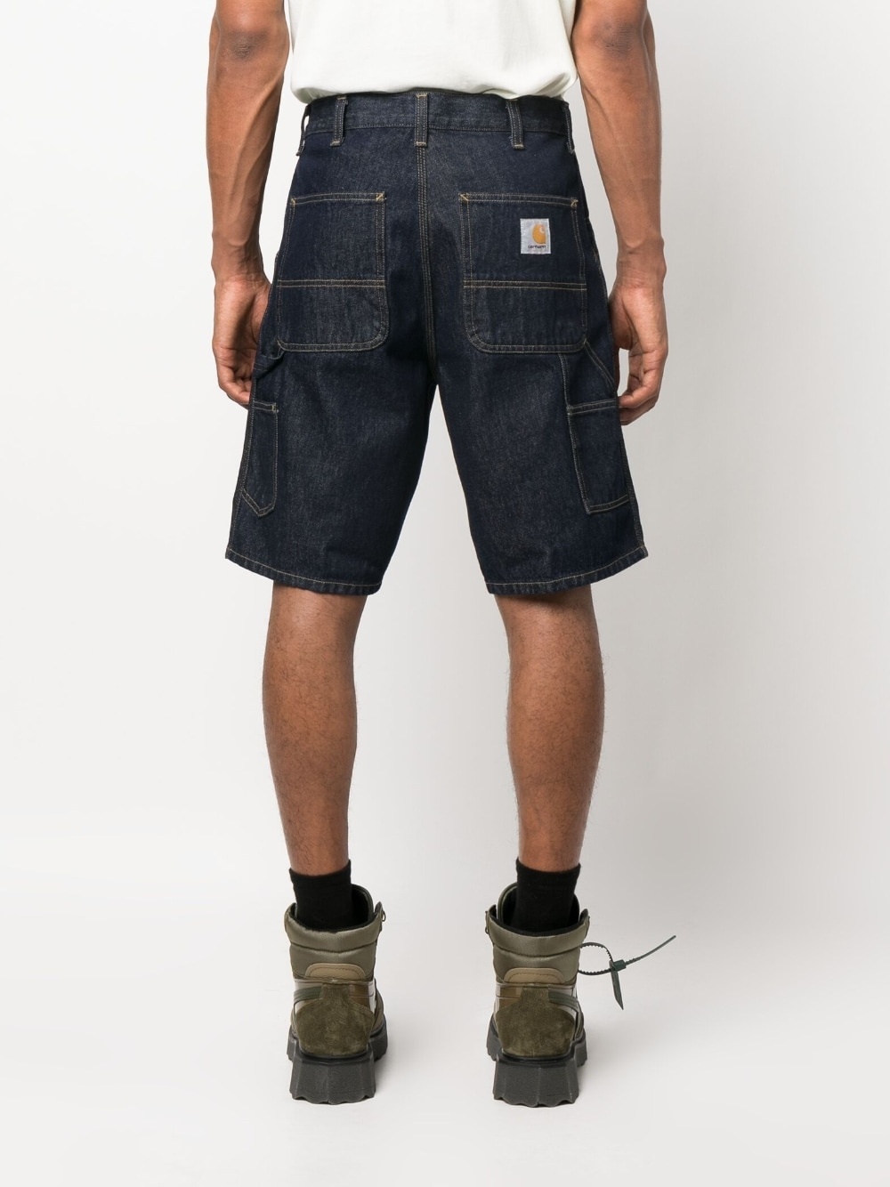 logo-patch denim cargo shorts - 4