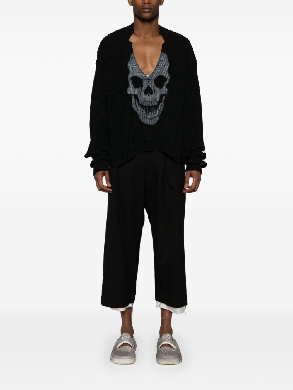 skull-print V-neck jumper - 3
