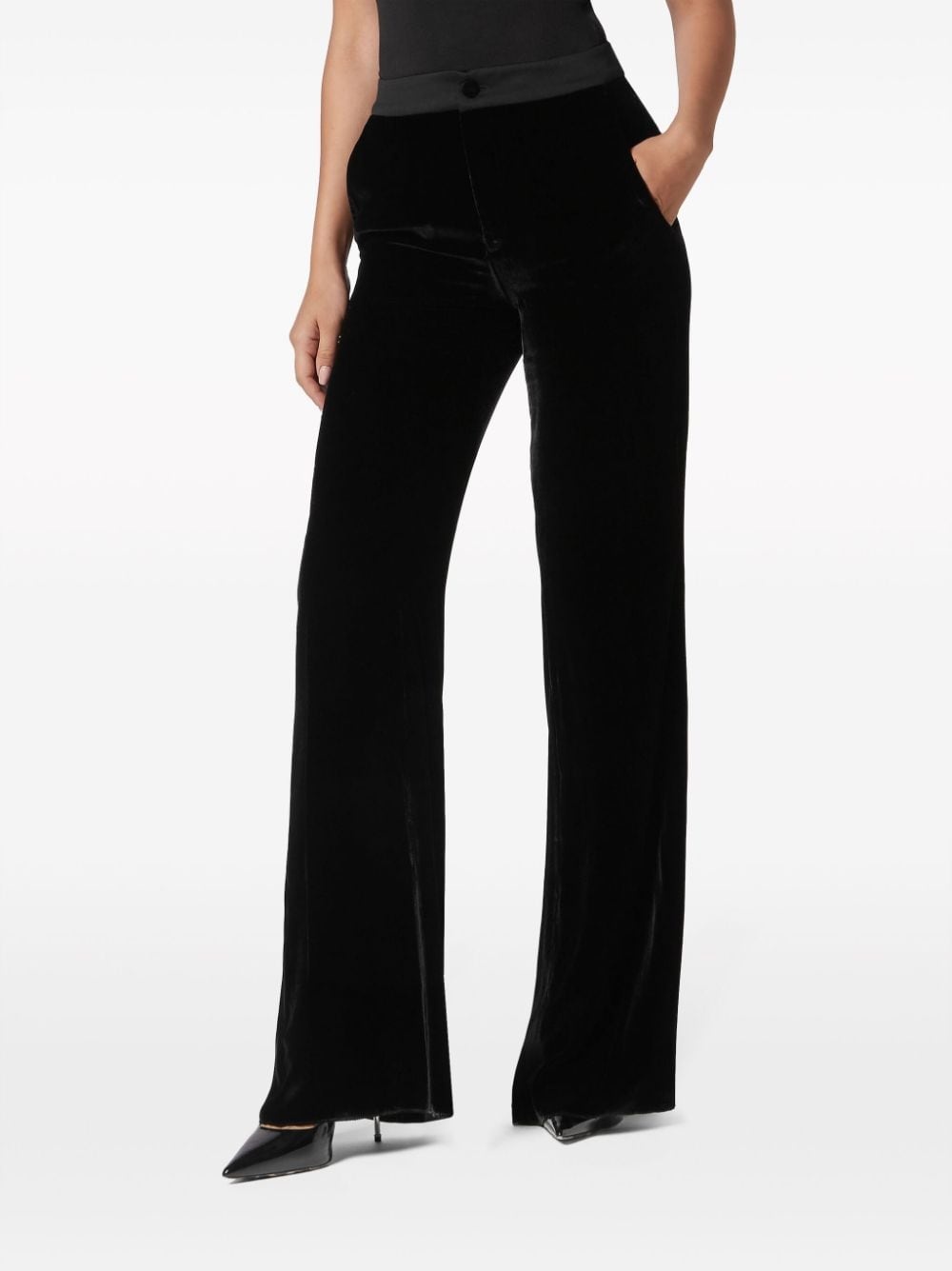 logo-patch velvet flared trousers - 3