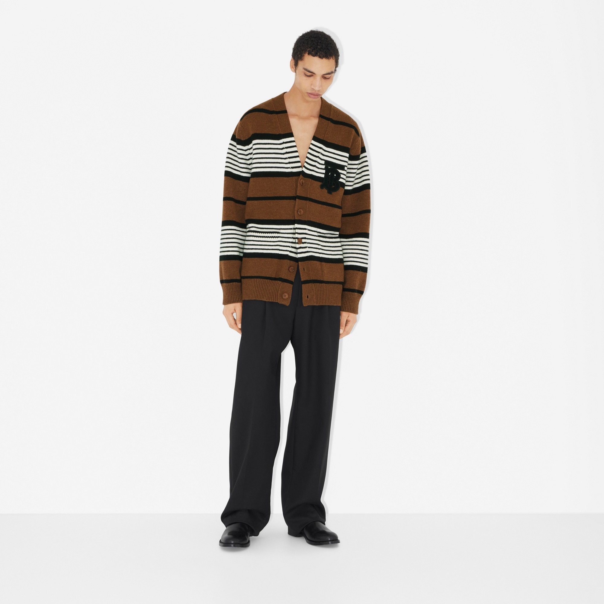 Striped Wool Cashmere Oversized Cardigan - 2