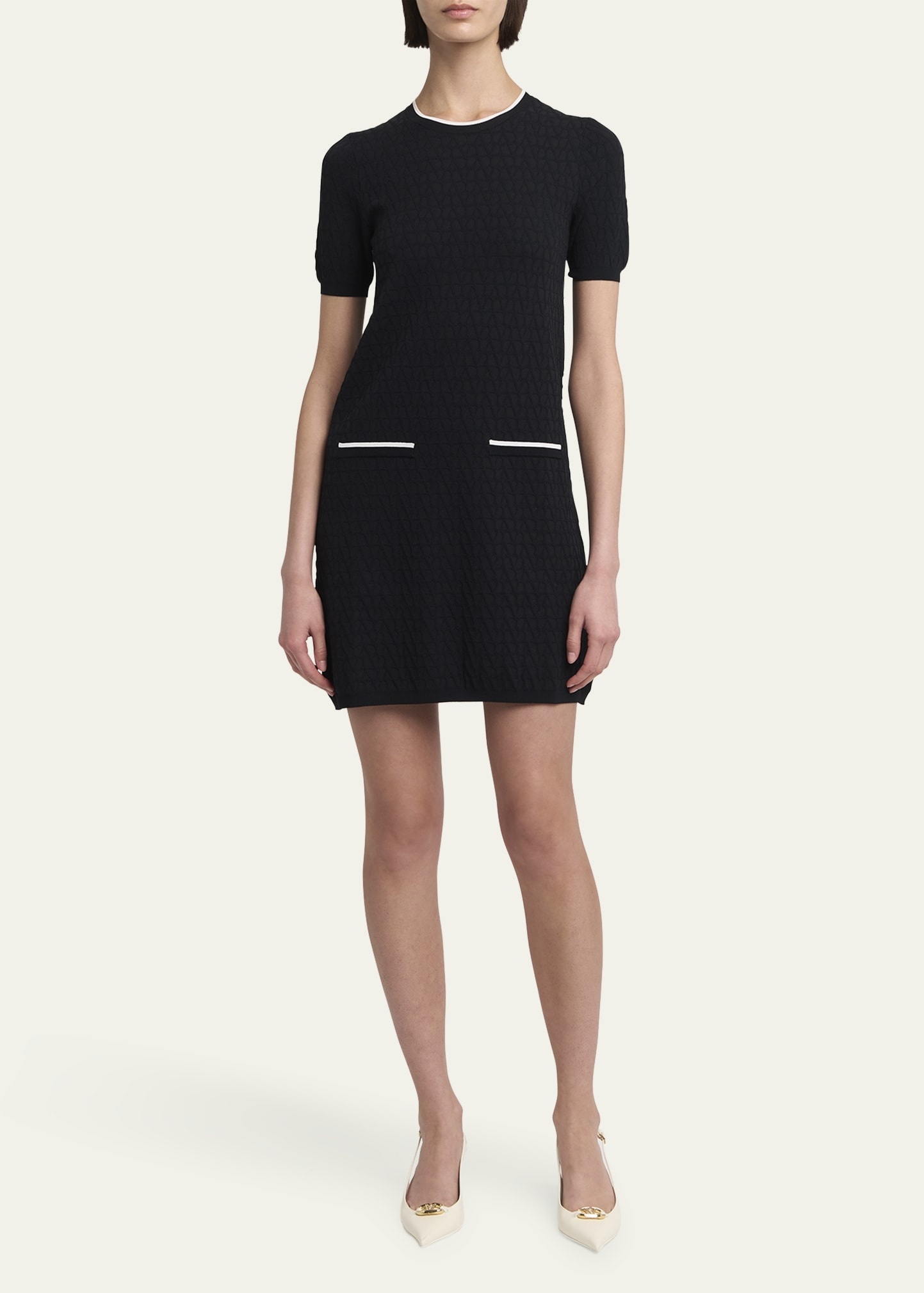 V Logo Print Wool Mini Dress - 2