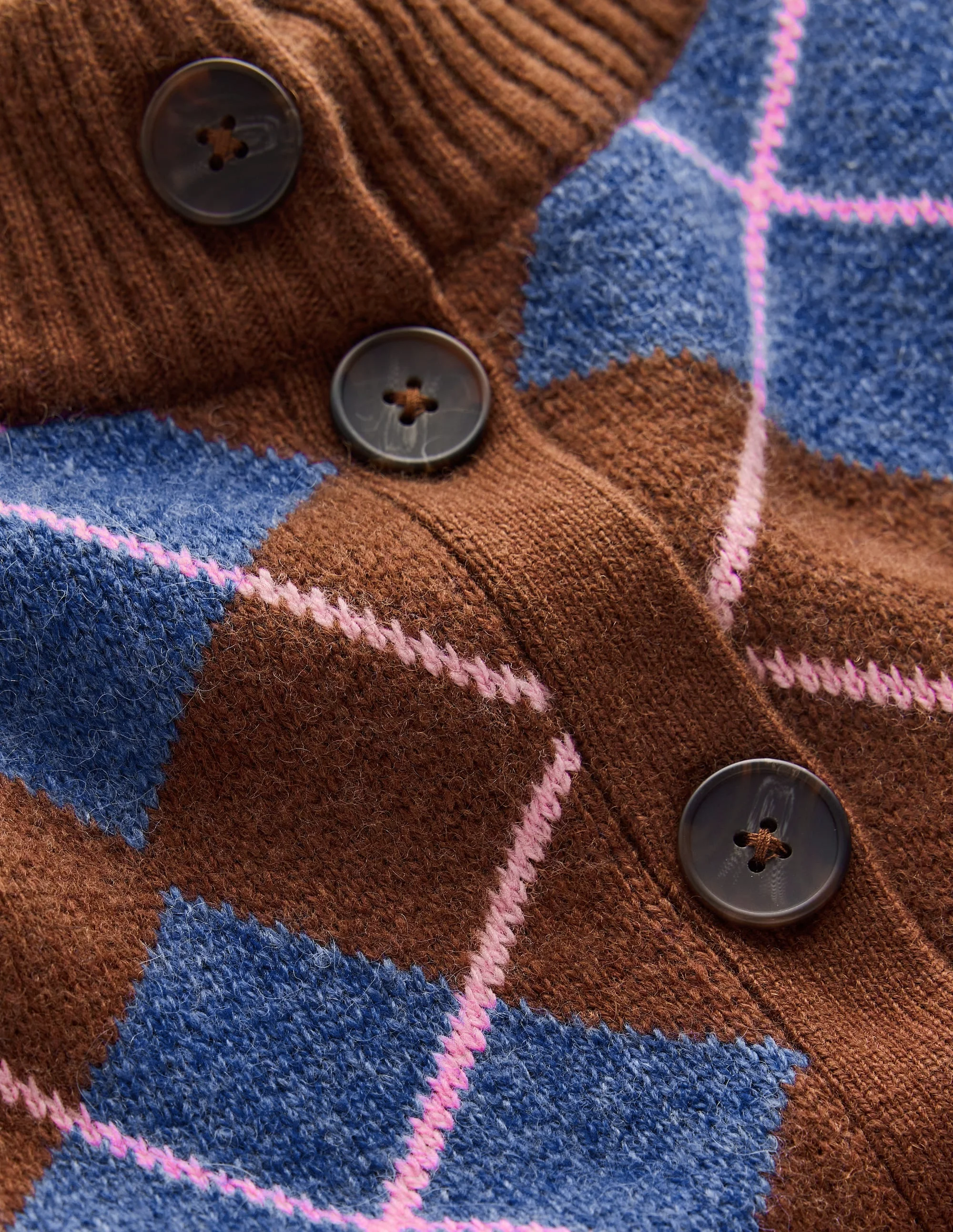 Jemma Jacquard Knit Cardigan-Raw Umber, Argyle - 1