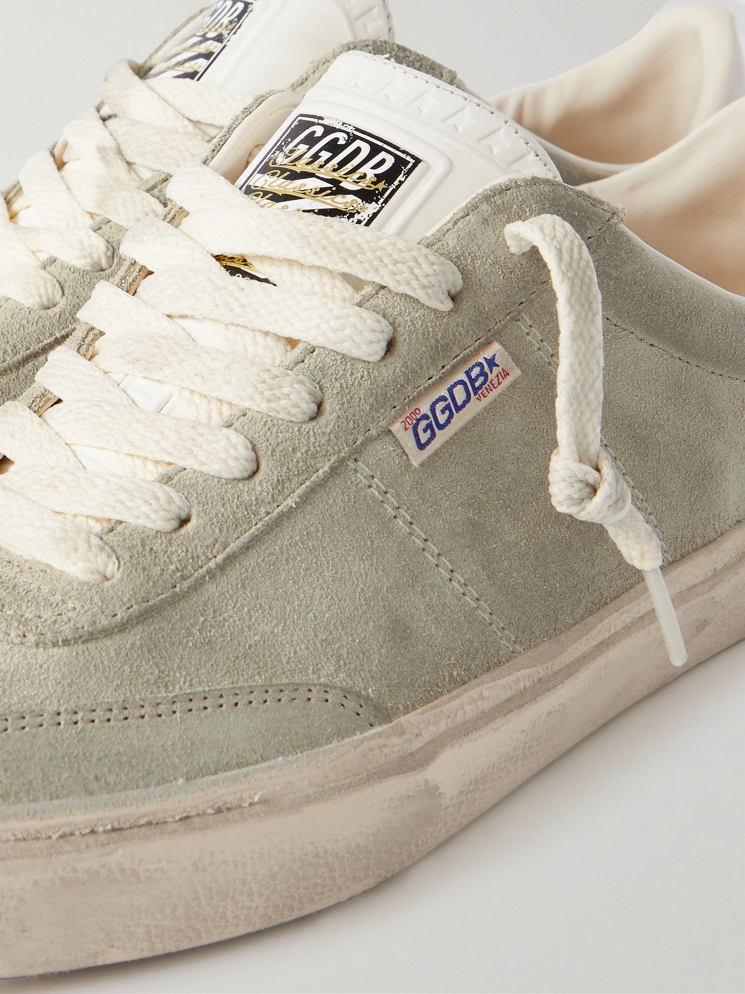 Soul-Star Distressed Leather-Trimmed Suede Sneakers Beige - 6