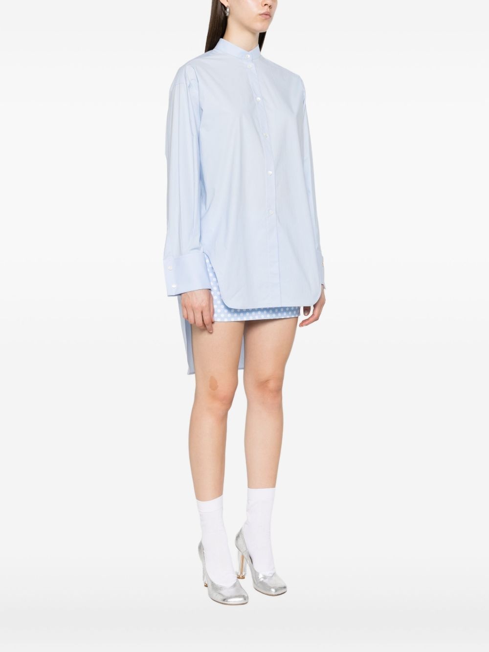 band-collar curved-hem shirt - 3