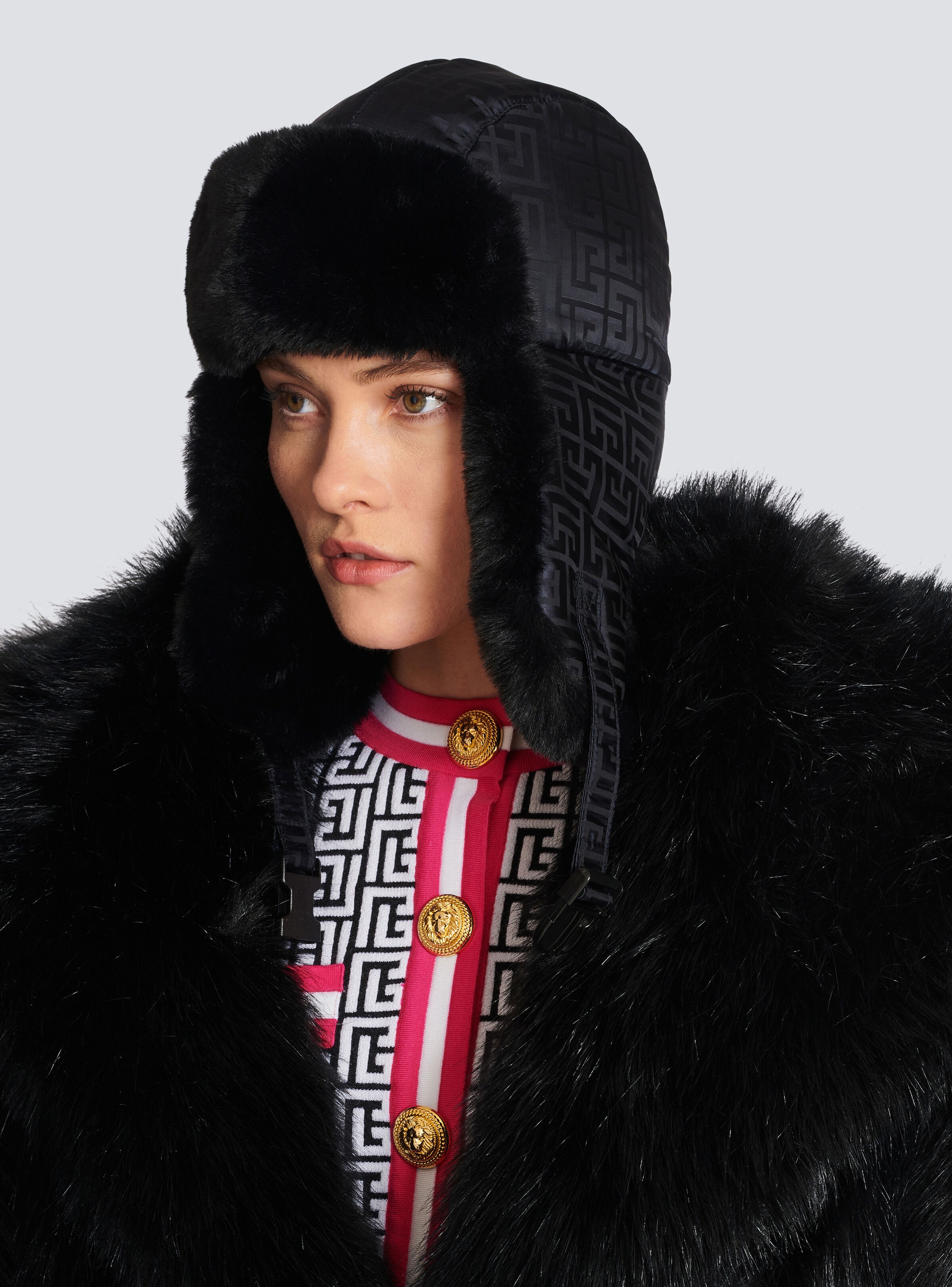 Balmain monogram faux fur hat - 2