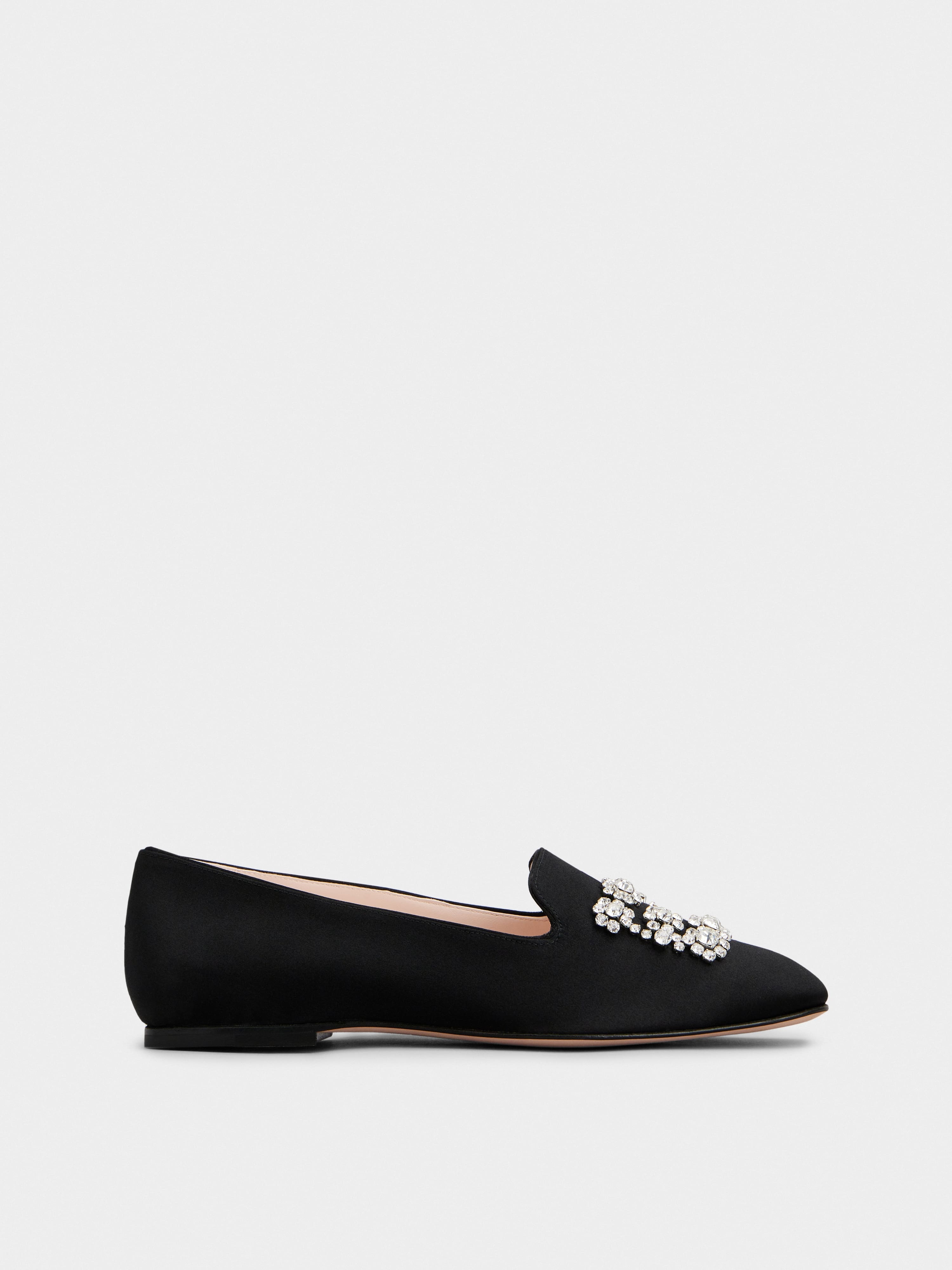 Flower Strass Embroidered Buckle Loafers in Satin - 1