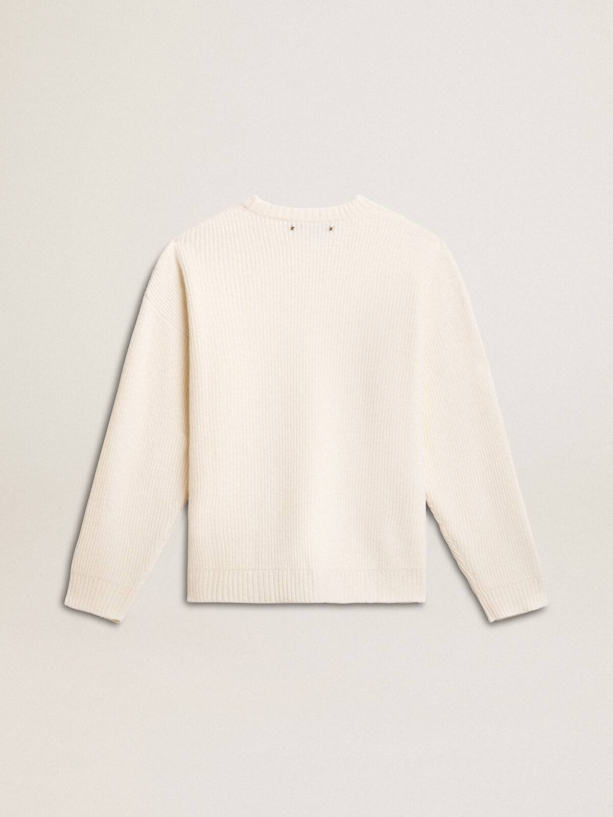 Men's crew-neck sweater in worn white ribbed wool - 6