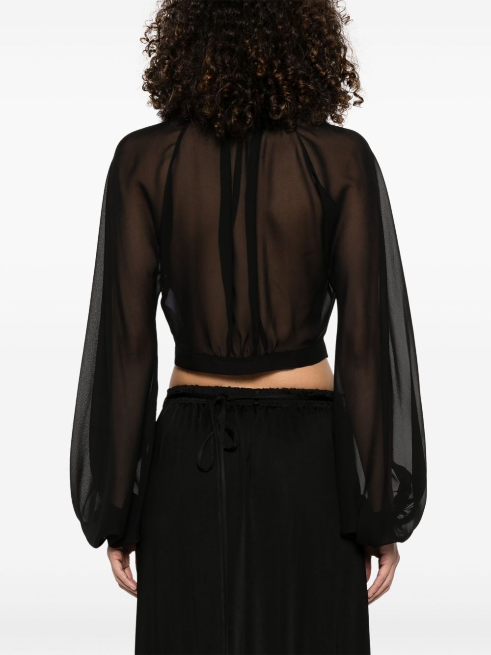 feather-trim georgette blouse - 4